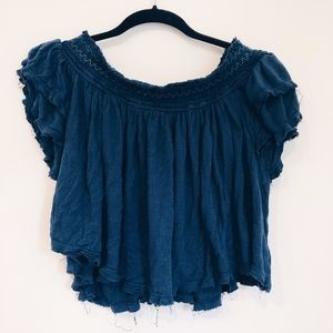 FREE PEOPLE Blue Off the Shoulder Top